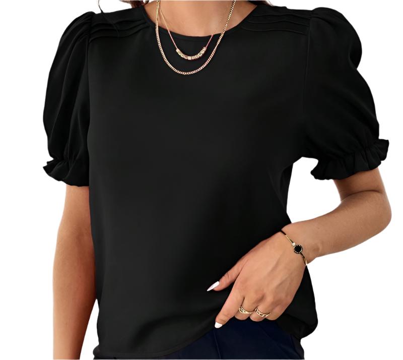 Solid Color Round Neck Shirt Top