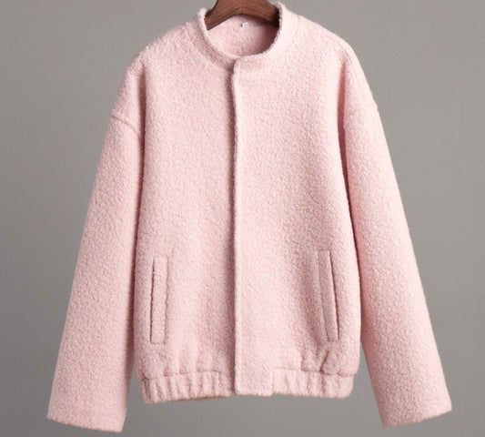 Pink Stand Collar Fur Coat