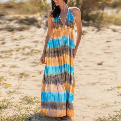 Tie Dye Backless Bohemian Beach Long Dress