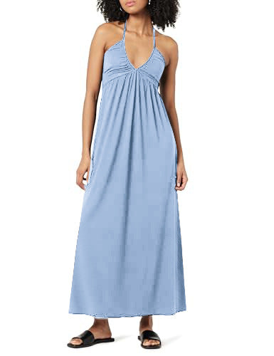 V-Neck Halter Backless Pleated Sleeveless Dress