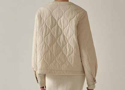 Cotton-Padded Wave Pattern Quilted Jacket Coat