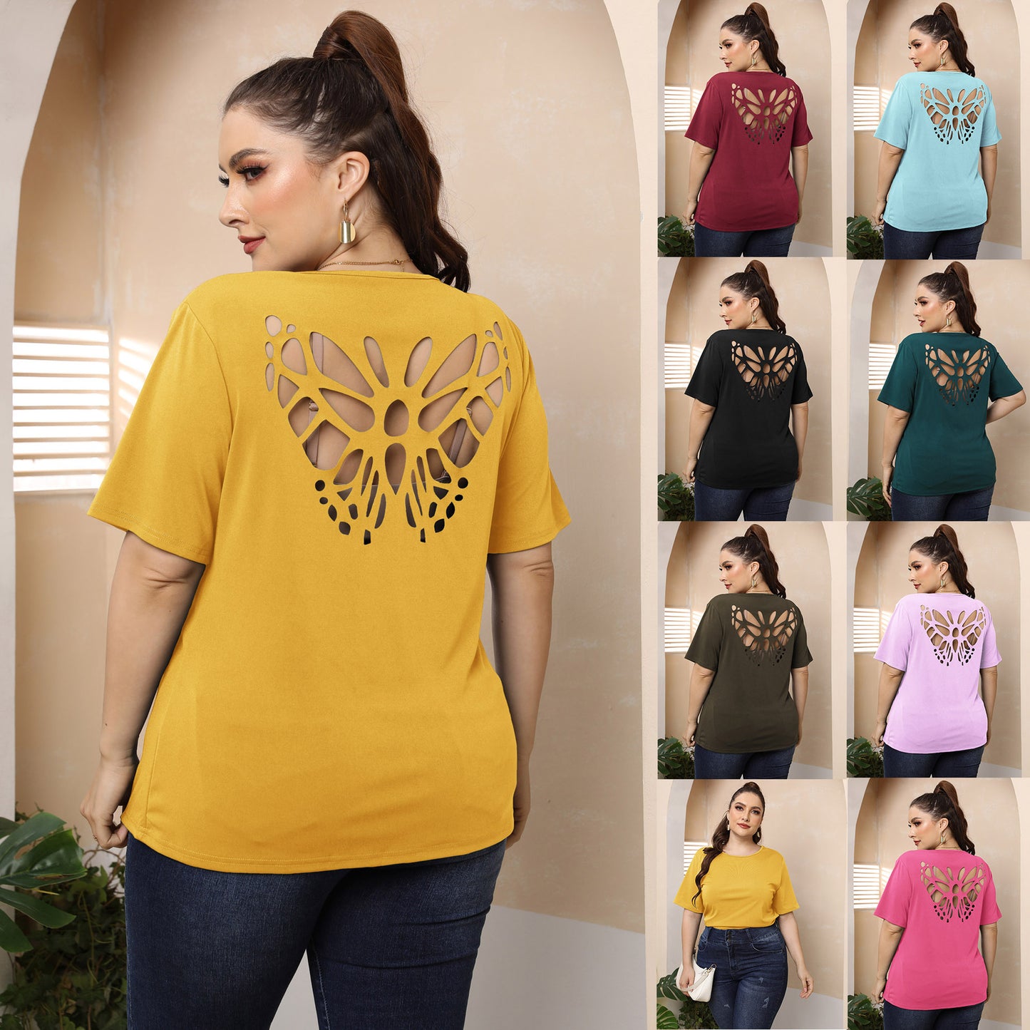 Plus Size Sexy Backless Butterfly Hollow Cutout Casual Top