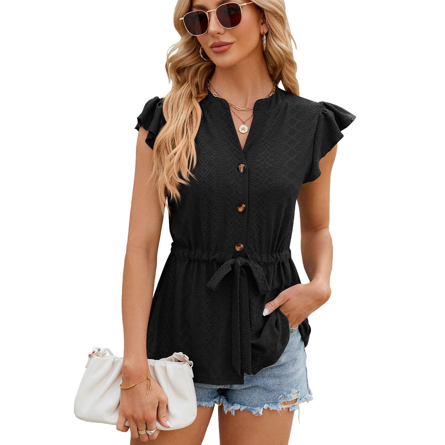 Button Lace-up Top