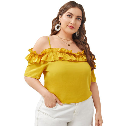 Plus Size Chiffon Ruffled Off-Shoulder Top