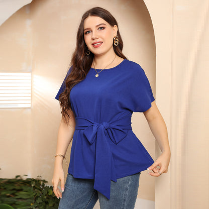Plus Size Slimming Bow Short Sleeve Top