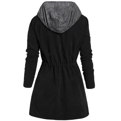 Mid-Length Cotton-Padded Zipper Faux Two-Piece Hooded Plus Size Coat