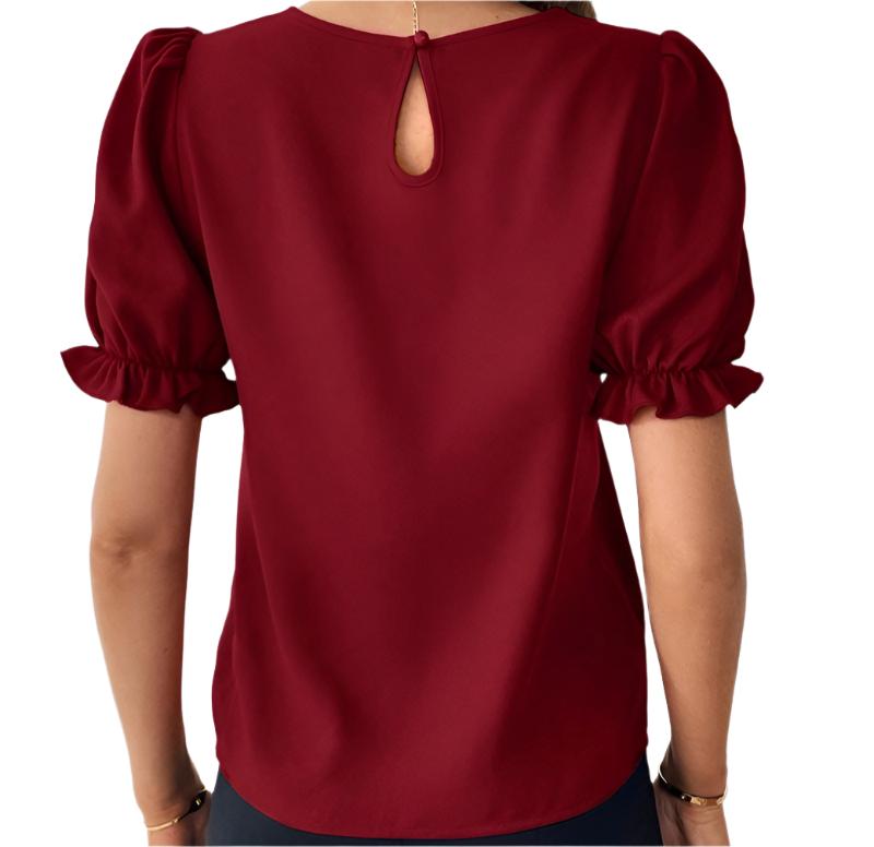 Solid Color Round Neck Shirt Top