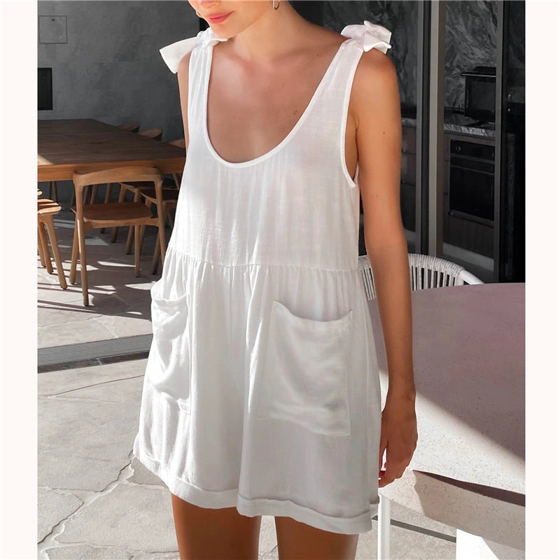 Solid Color Sleeveless Casual Romper