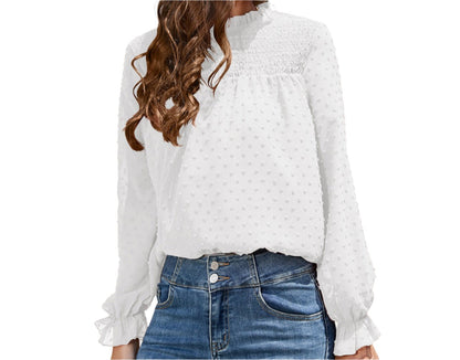 Chiffon Smocking Long Sleeve Shirt Top