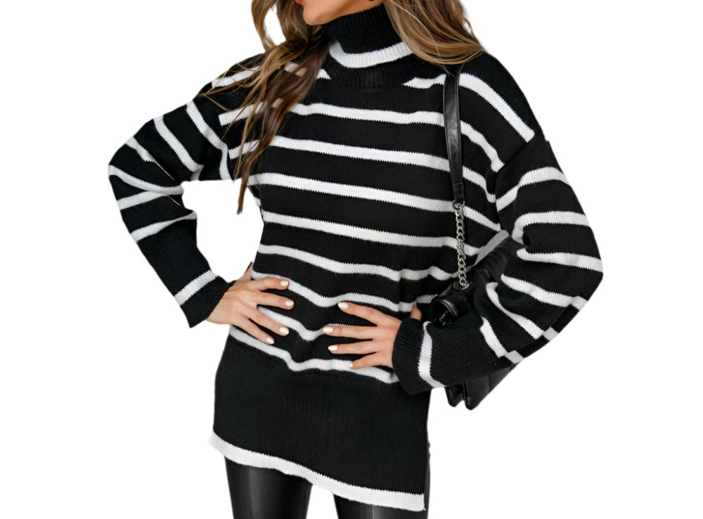 Knitting Turtleneck Pullover Striped Sweater