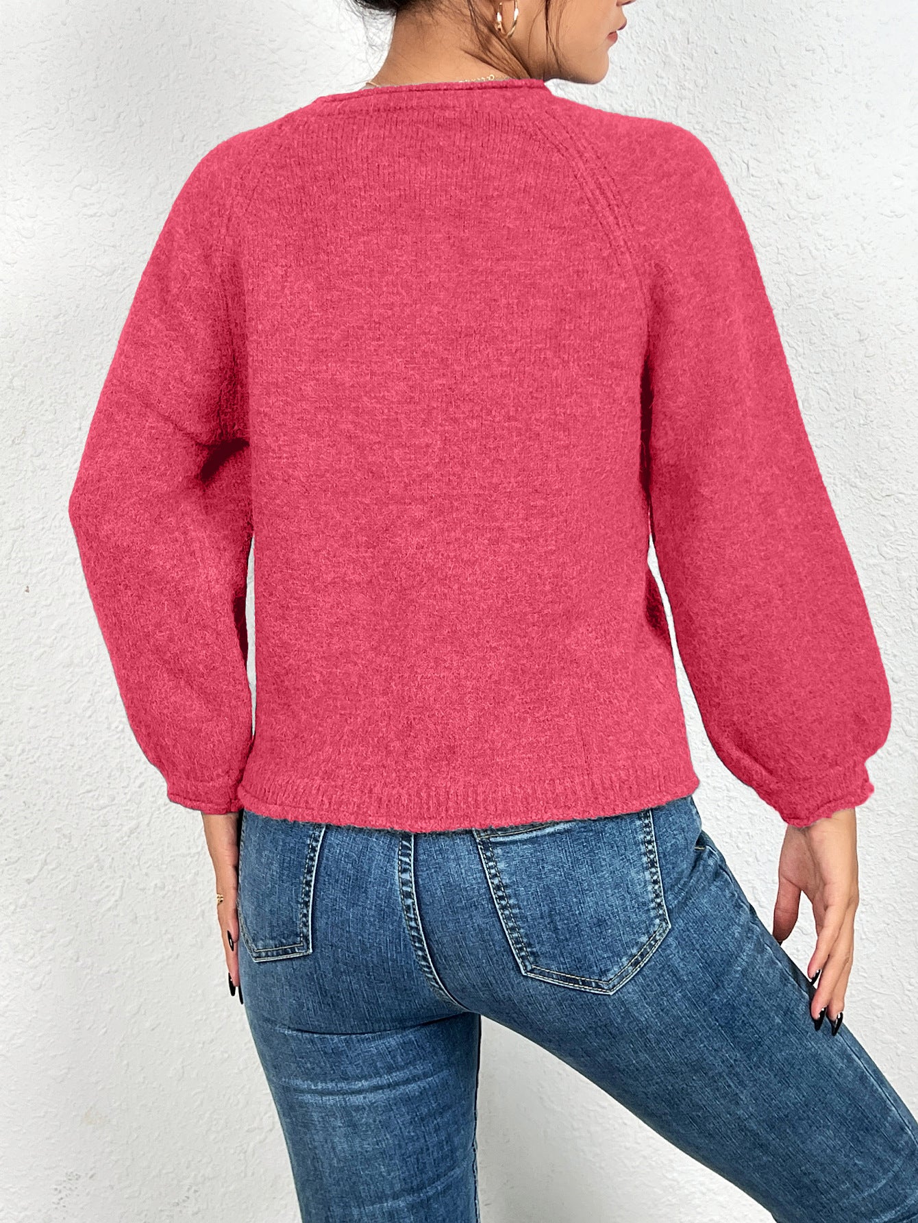 Pullover Round Neck Threaded Long Sleeve Sweater