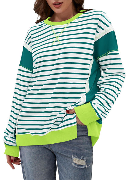 Multicolor Hoodie Striped Color Contrast Long Sleeve Pullover Sweater