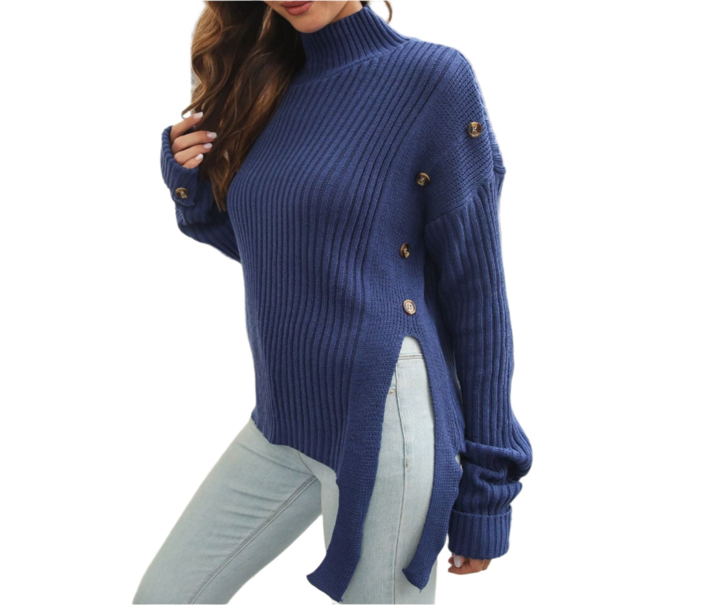 Ribbon Fastener Turtleneck Sweater