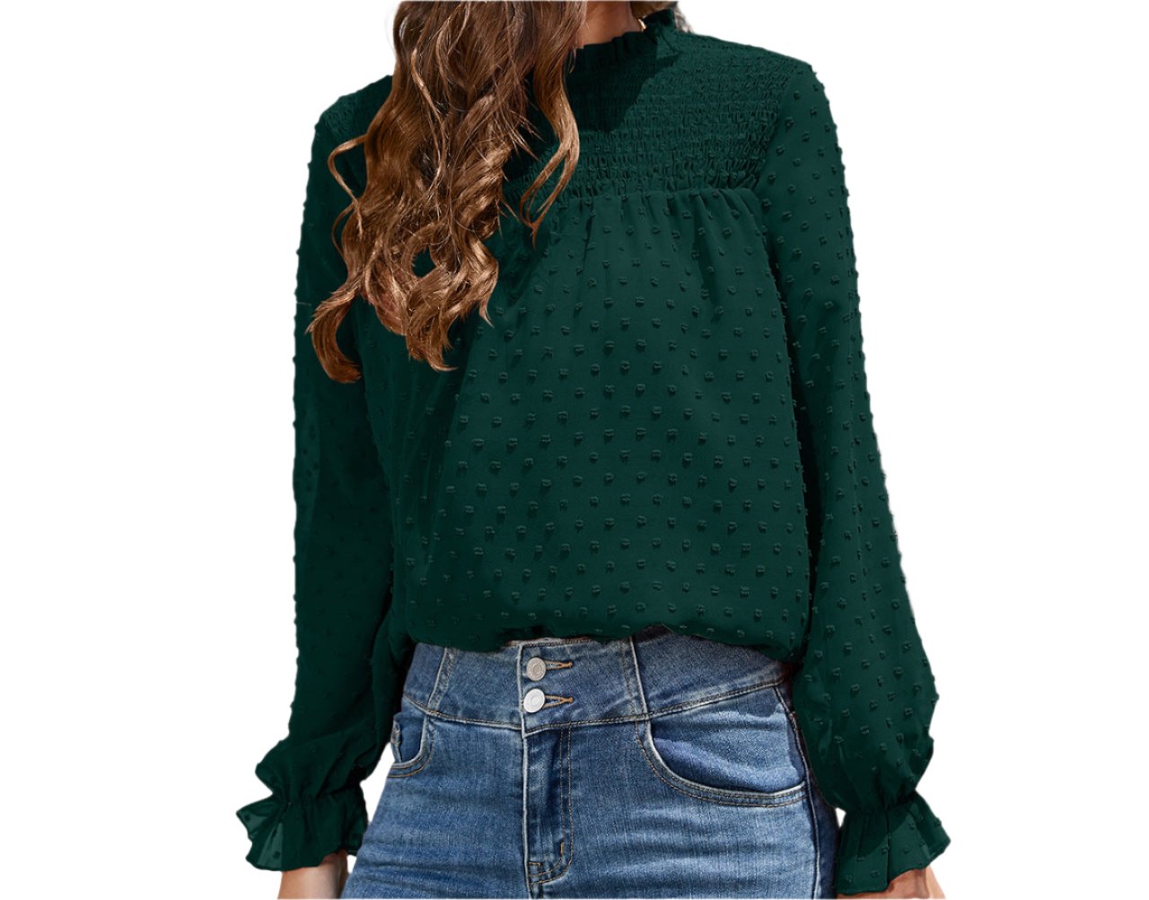 Chiffon Smocking Long Sleeve Shirt Top