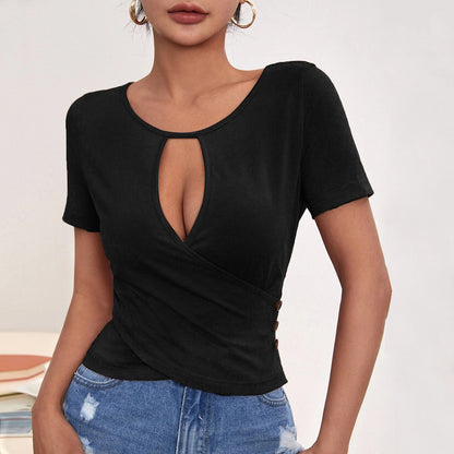 Sexy Hollow Cutout Casual Short Short Sleeve Top