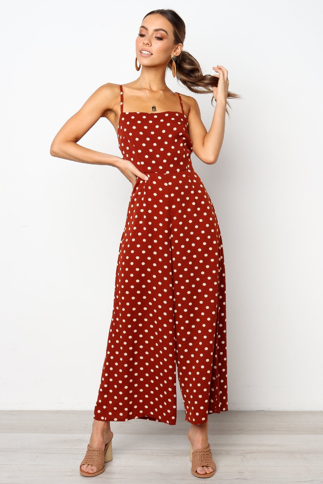 Polka Dot Lace-up Casual Wide Leg Jumpsuit