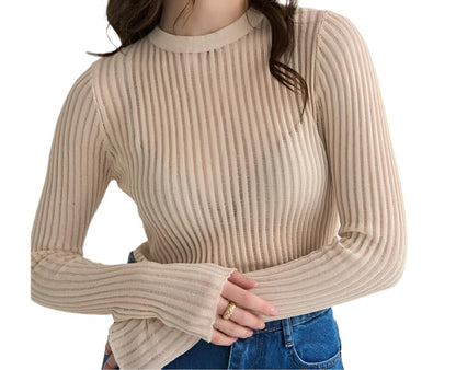 Sexy Cashmere Long Sleeve Sunken Stripe Sweater