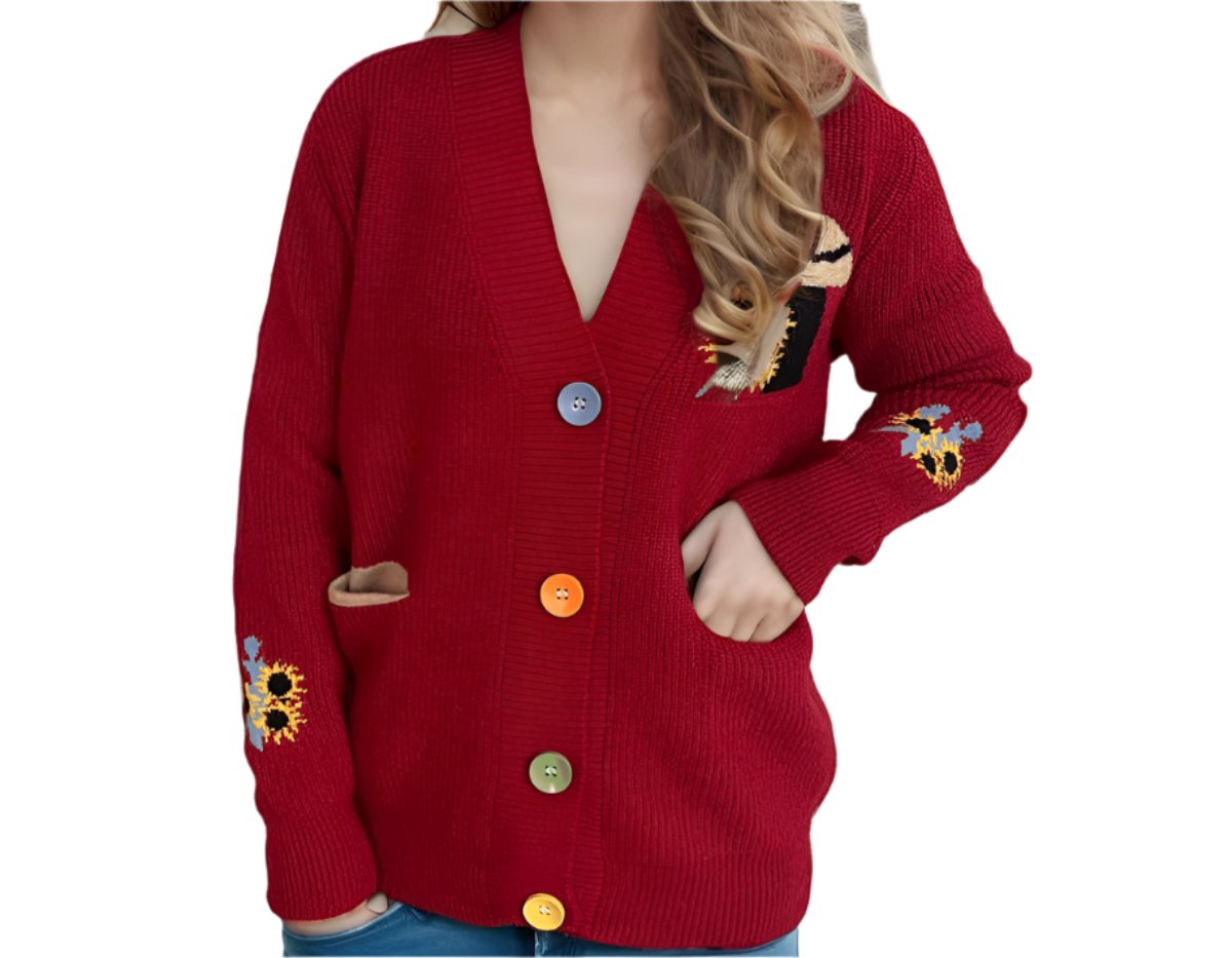 V-neck Embroidery Cardigan