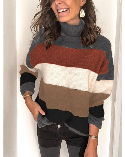 Turtleneck Patchwork Knitwear Striped Sweater