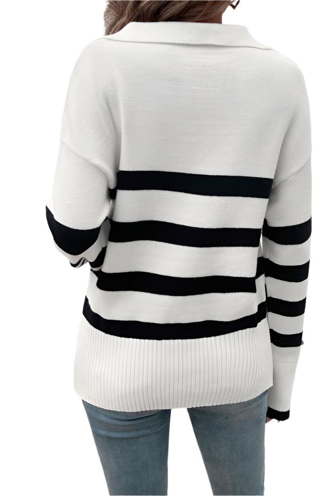 Casual Contrast Color Lapels Sweater