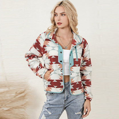 Geometric Abstract Fleece Printed Long Sleeve Jacket