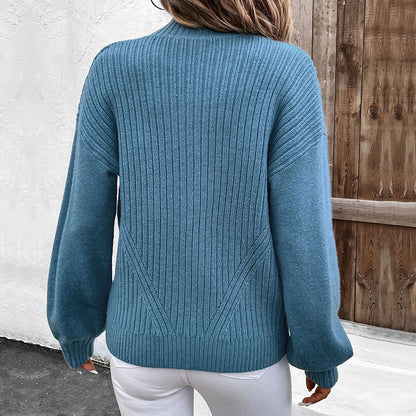 Stand Collar Solid Color Cardigan Sweater