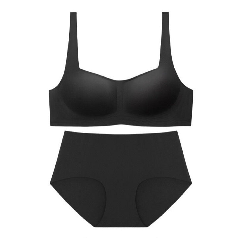 Seamless Square Collar Thin Wireless Soft Support Jelly Bra Set