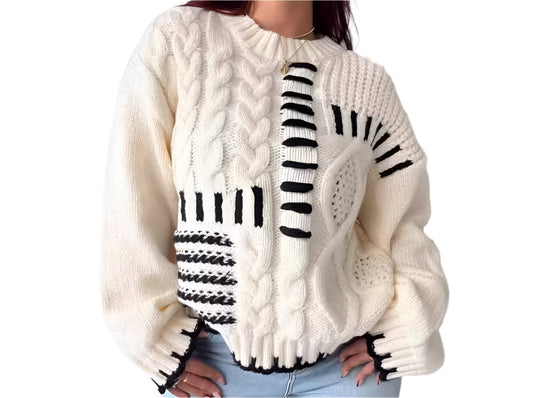 High Street Retro Twist Design Knitwear Loose Sweater