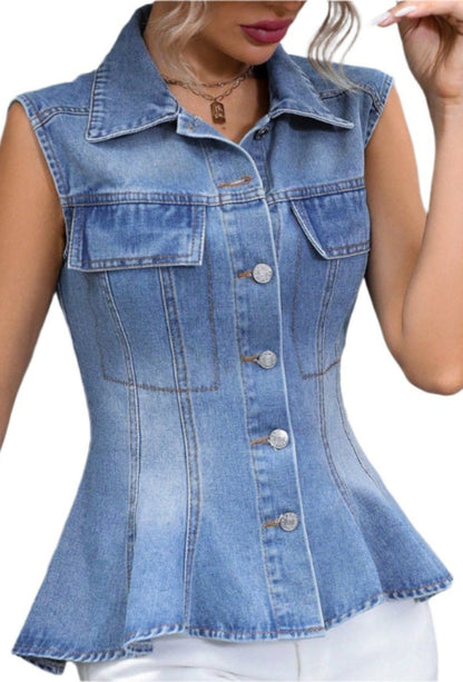 Slim Denim Peplum Top