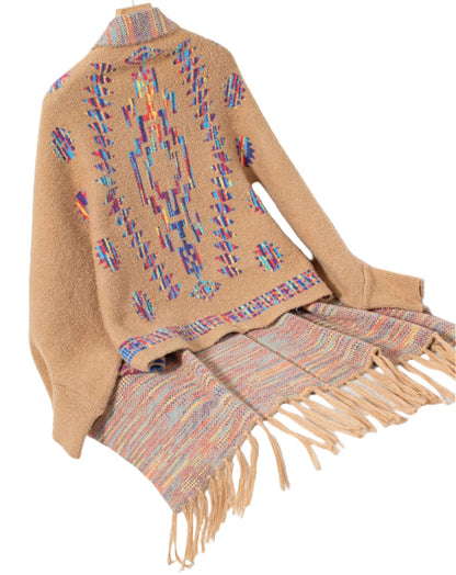 Aztec Geometric Abstract Jacquard Ethnic Tassel Shawl