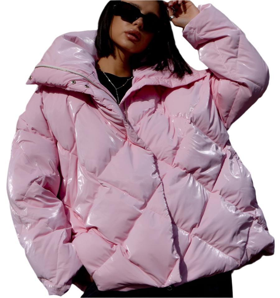 Rhombus Baggy Matte Glossy Collared Cotton Padded Coat