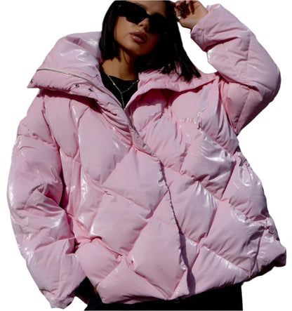 Rhombus Baggy Matte Glossy Collared Cotton Padded Coat