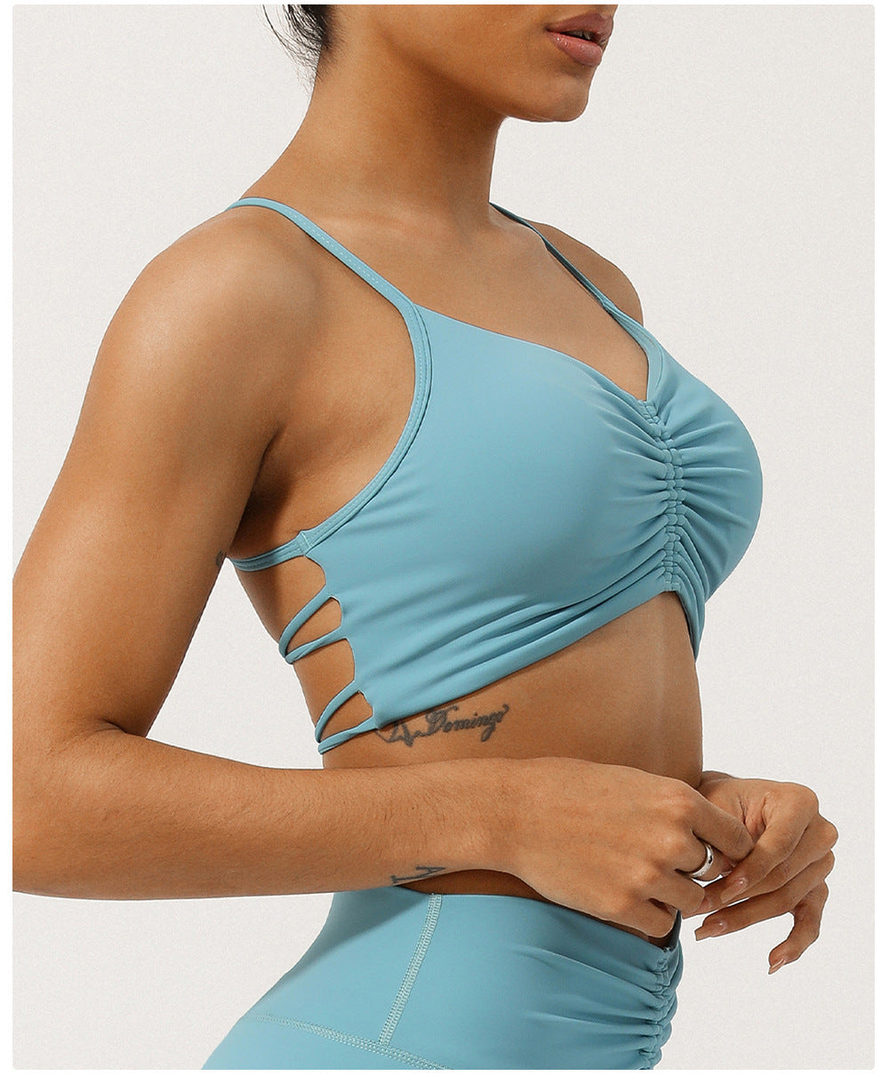 Wrinkle Cross Back Yoga Exercise Sports Bra