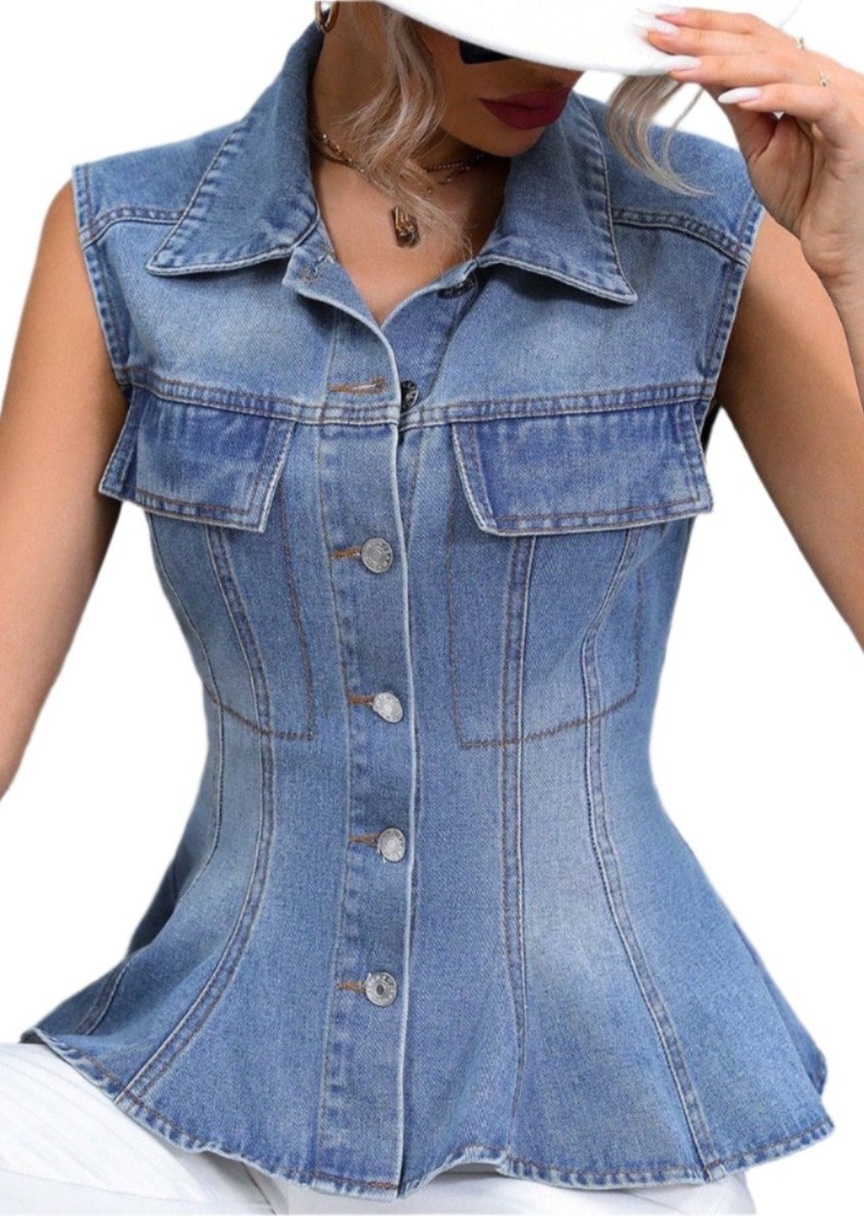 Slim Denim Peplum Top