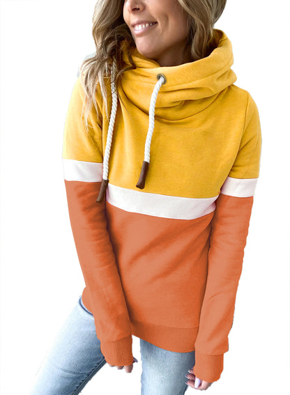 Color Stitching Casual Pullover Hooded Sweatshirt