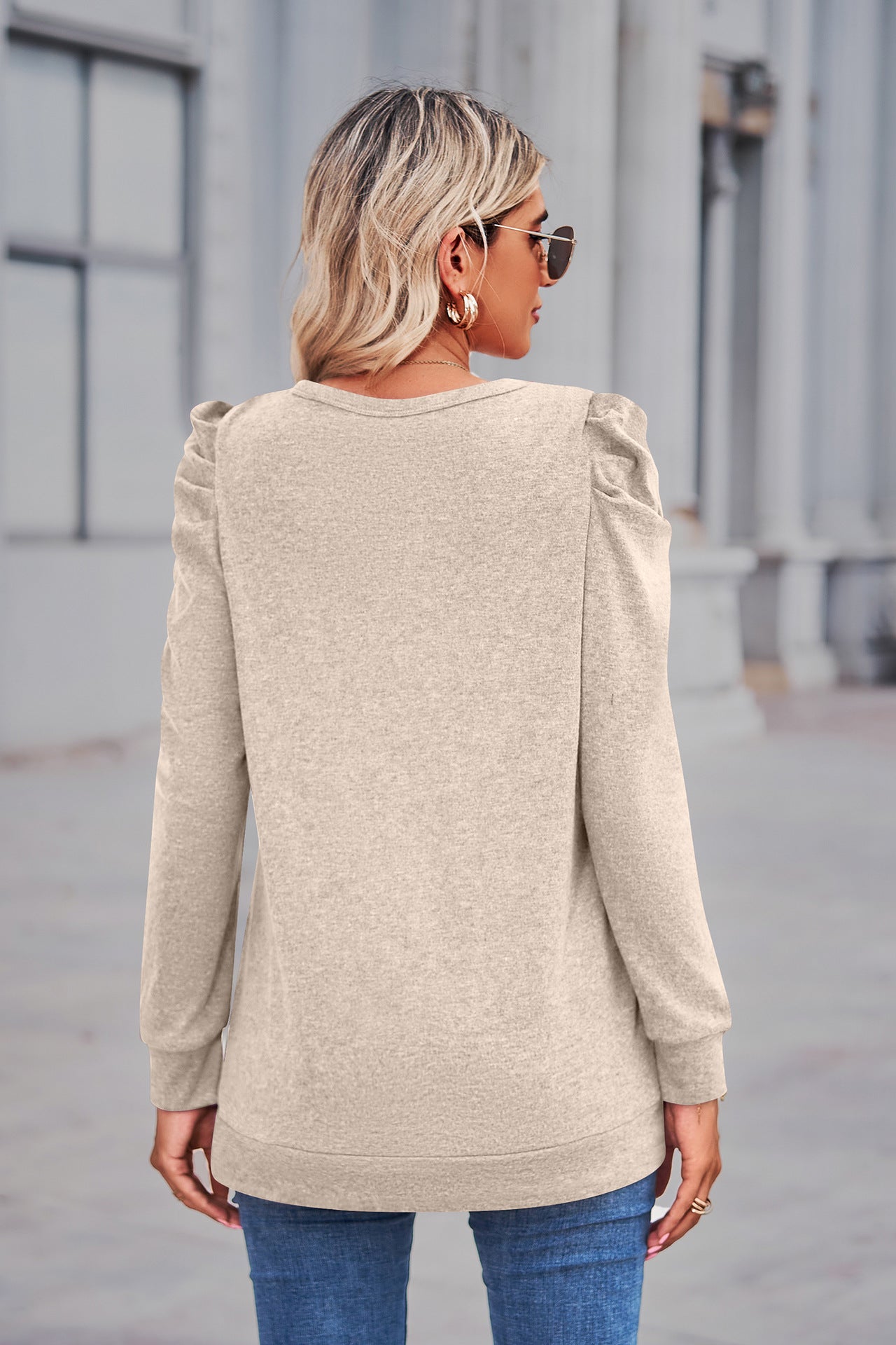 Loose Long-Sleeve Solid Color Shirt