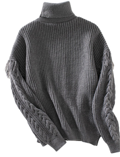 Drizzling Tassel Twisted Turtleneck Sweater