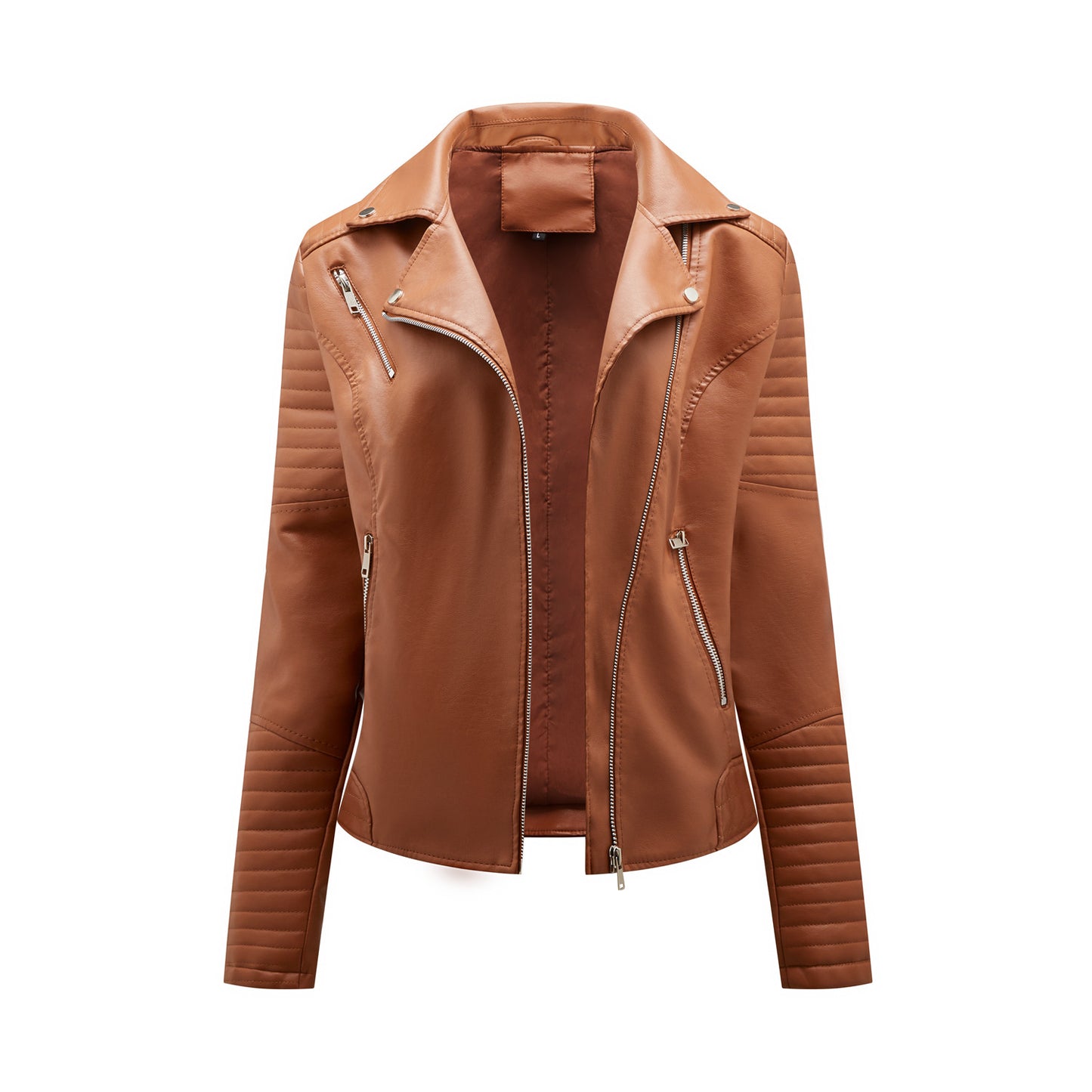 European Leather Collared Motorcycle Oblique Zipper Jacket