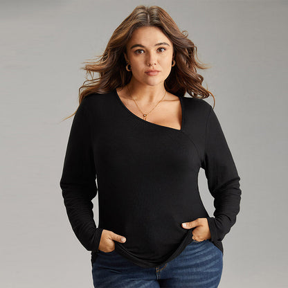 Plus Size Casual Knitted Long Sleeved Top