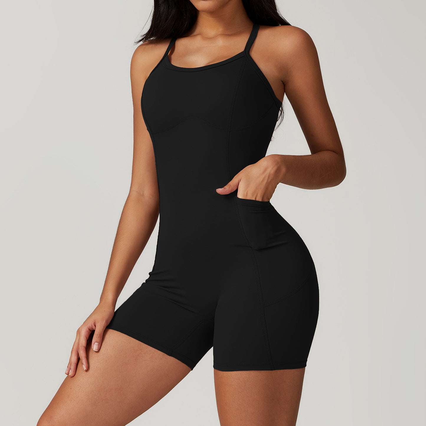 Pocket Casual Tight Back Yoga Quick Drying Nude Feel Sports Workout Romper