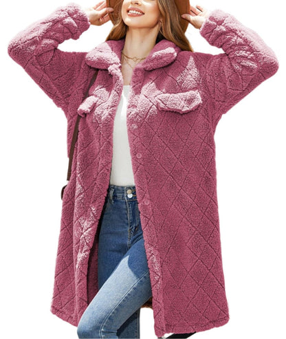 Autumn Winter Plush Loose Single Breasted Diamond Coat