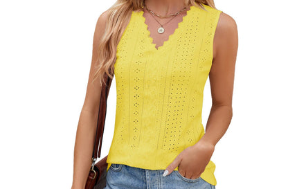 V-neck Lace Stitching Loose Fitting Sleeveless Tank Top