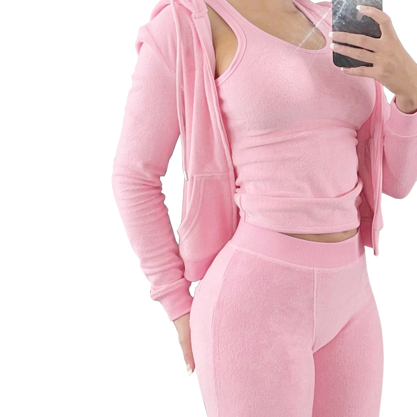 Plush Hooded Workout Three-Piece Set