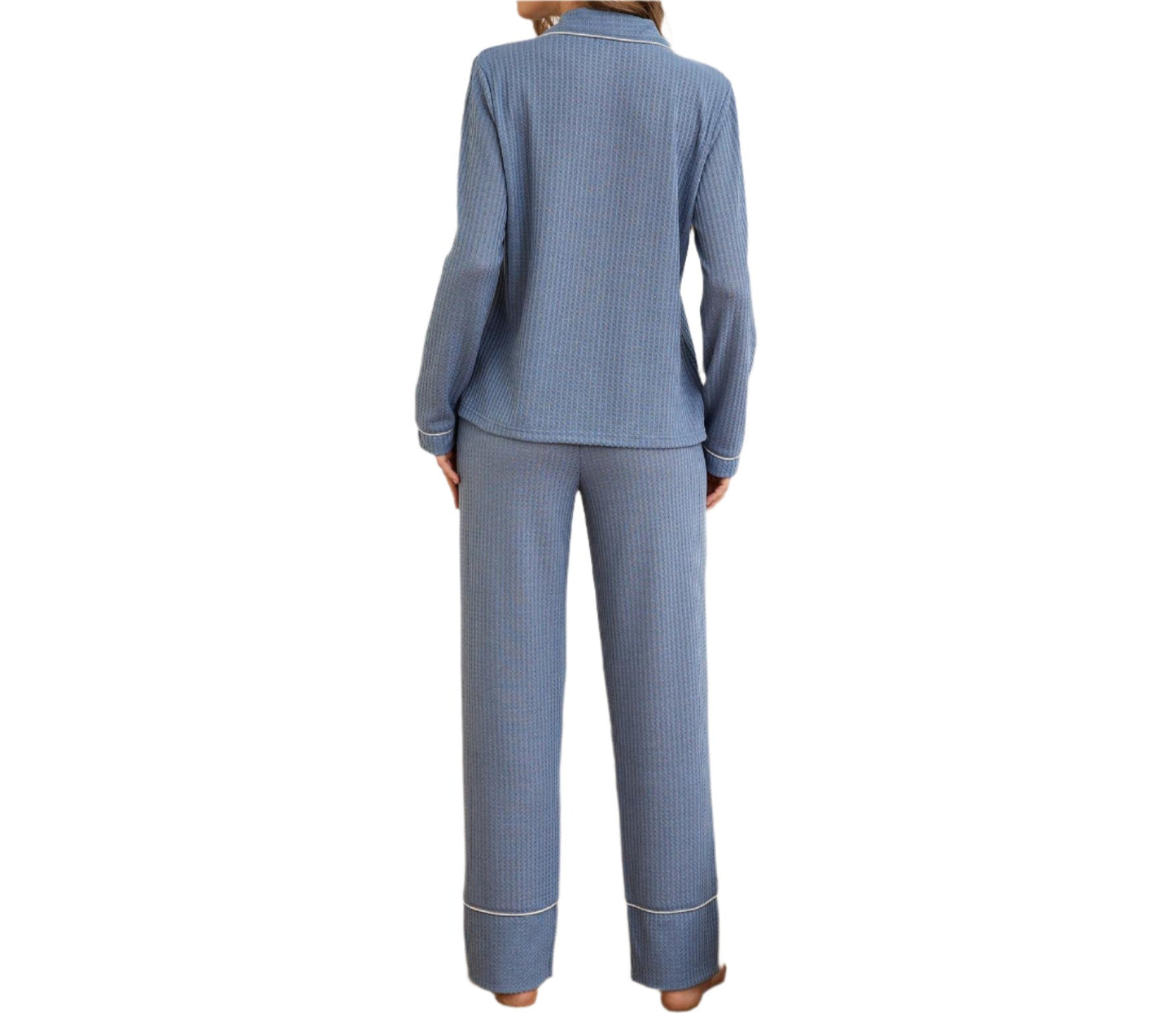 Waffle Long Sleeved Shirt Trousers Loungewear Set