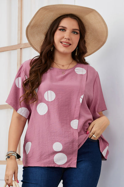 Plus Size Loose Polka Dot Short Sleeve Top