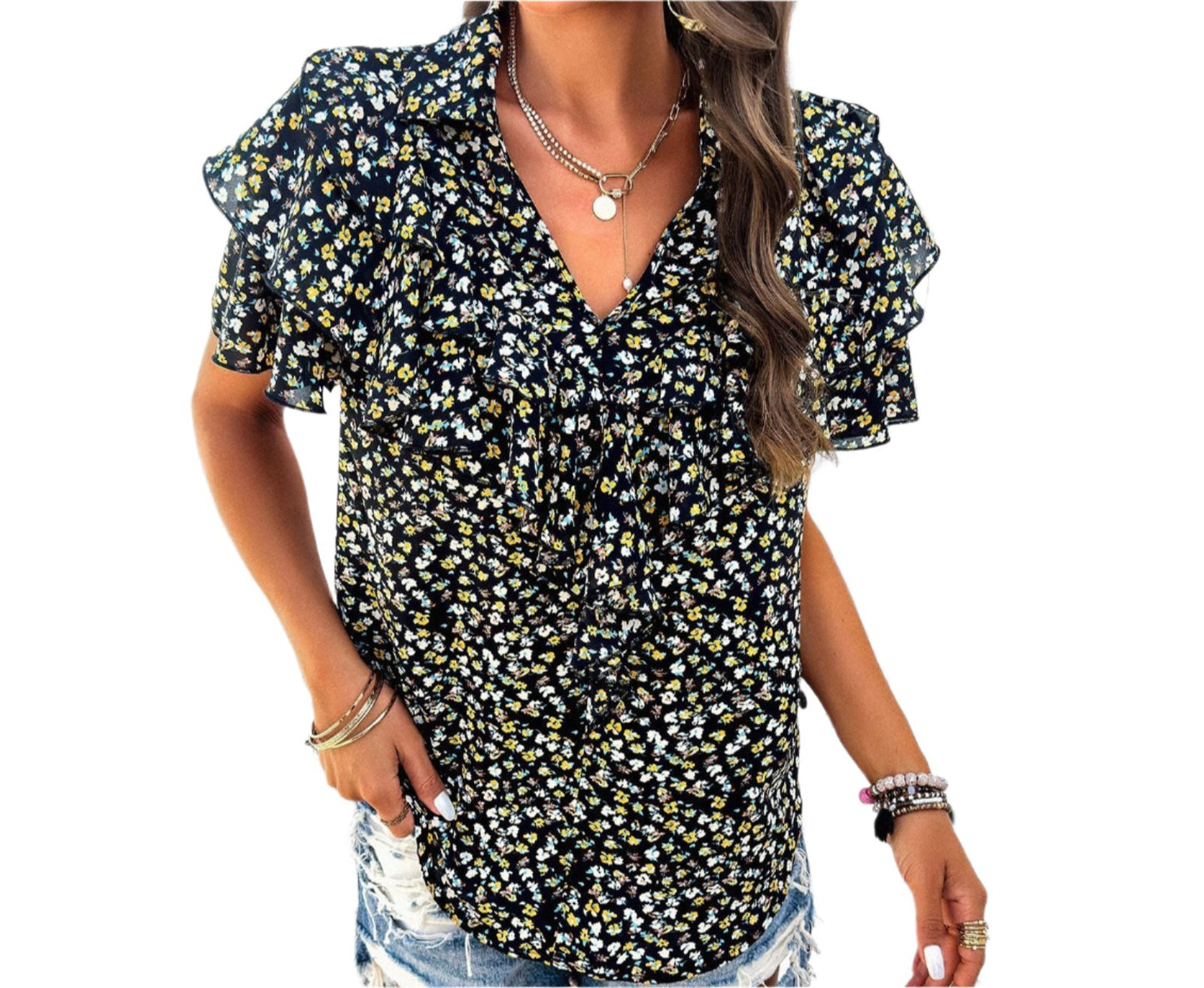 Elegant Print Ruffled Top