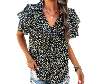 Elegant Print Ruffled Top