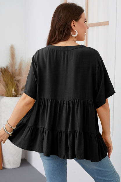 Plus Size Short Sleeve Fluffy Shirt Loose Top