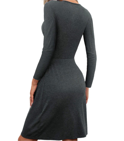 Sexy V-neck Twisted Waist A-Line Long Sleeve Dress