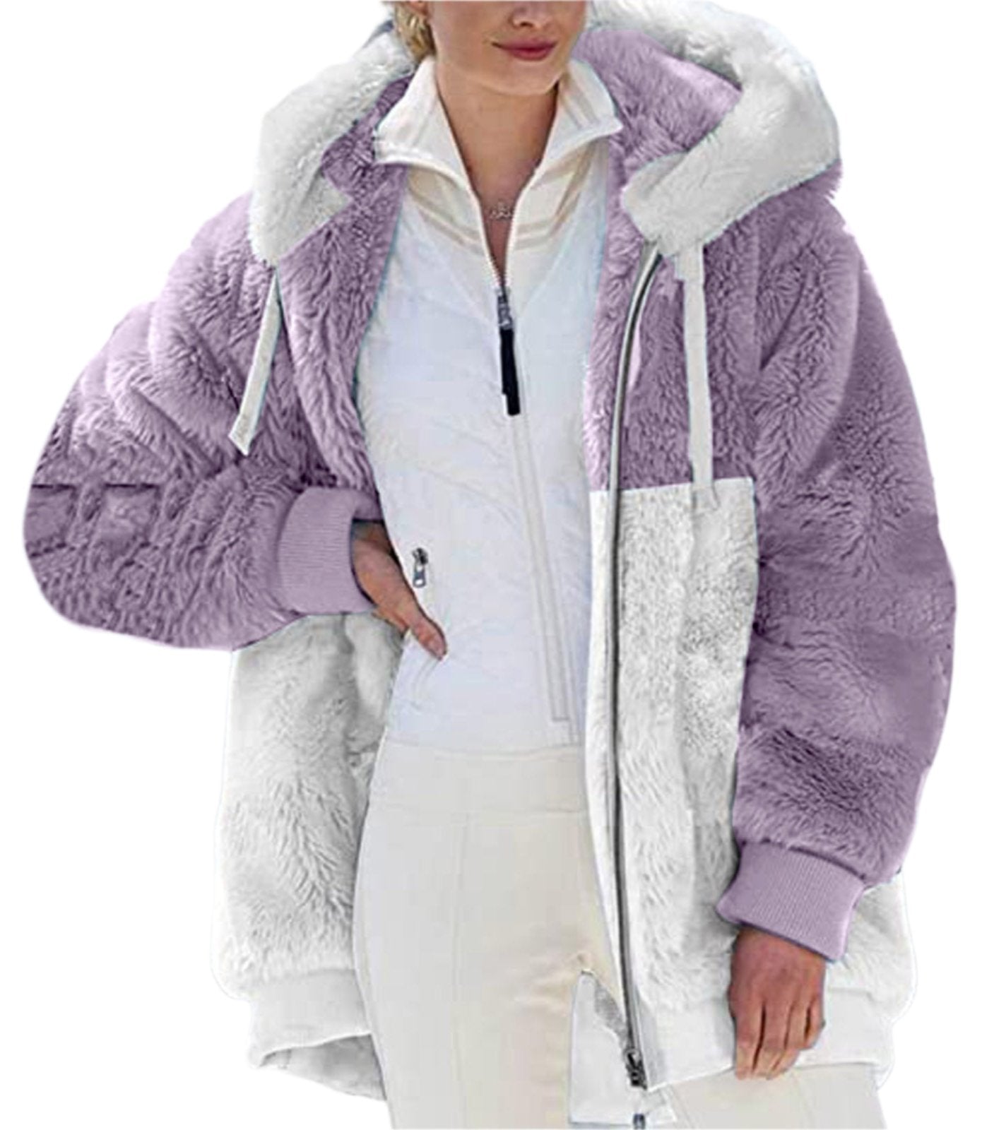 Loose Plush Zipper Hooded Coat